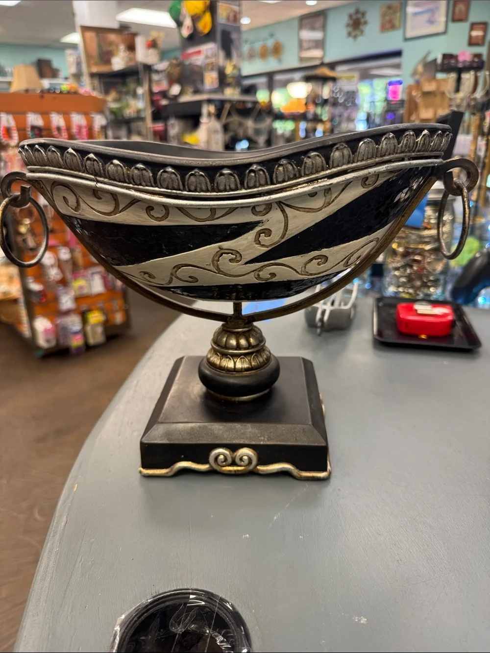 Decorative Black and Gold Pedestal Bowl